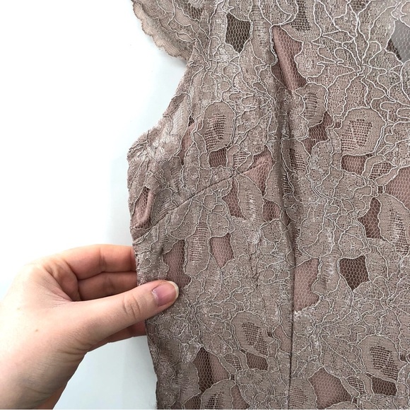 ADRIANNA PAPELL Embellished Metallic Lace Gown Dress 14 Blush Mother Wedding - Picture 4 of 14